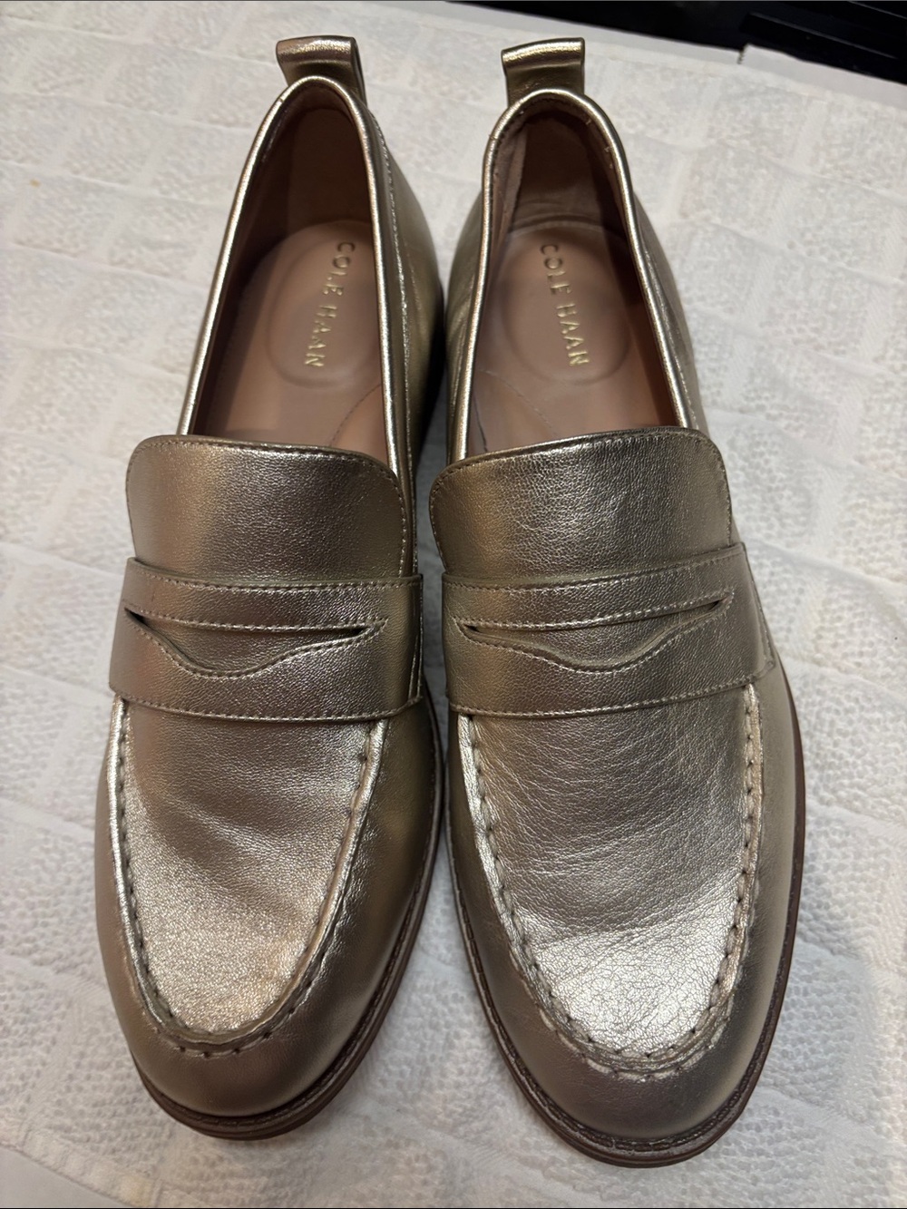 Cole Haan Metallic Gold Penny Loafers